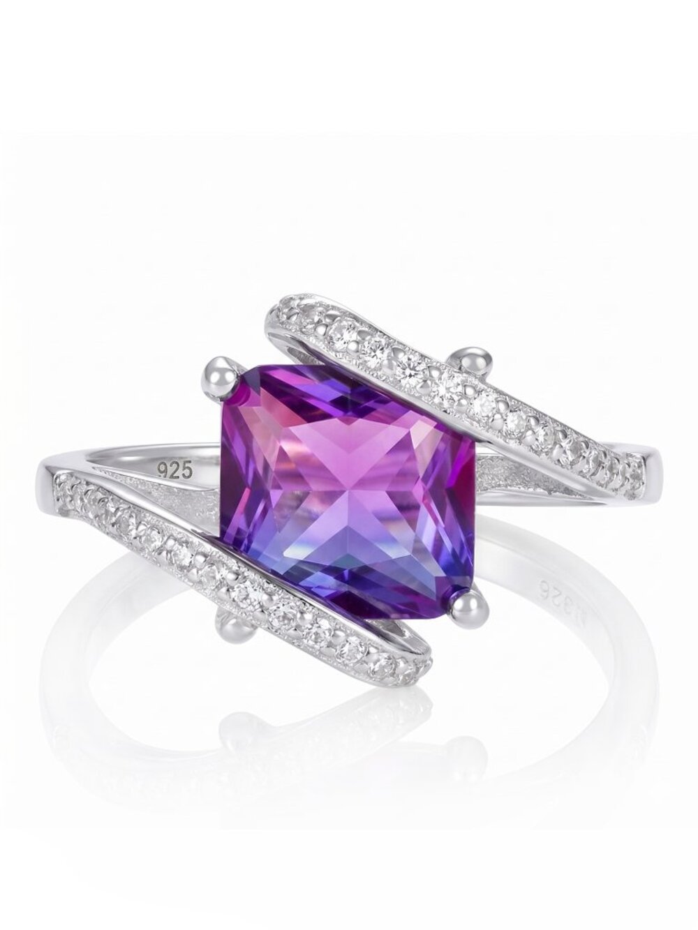 Pink & Purple Square Twist Gemstone Ring, 925 Sterling Silver Charmed Aroma